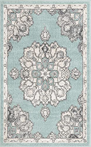 Rugs.com Parker Collection Rug – 3' X 5' Aqua Medium Rug Perfect for Living Rooms, Large Dining Rooms, Open Floorplans