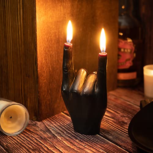 Gute Rock & Roll Hand Candle, Sign of The Horns Hand Gesture Candle, Gift for Music Lovers, Rockers, Bikers, Rock Lovers! - 15x10cm (Black)