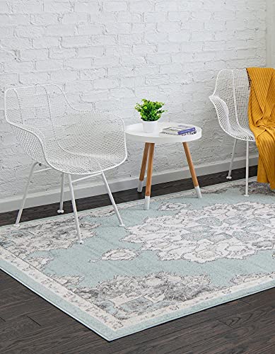 Rugs.com Parker Collection Rug – 3' X 5' Aqua Medium Rug Perfect for Living Rooms, Large Dining Rooms, Open Floorplans