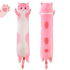 rexinc long pink cat plush pillow toy sleeping pillow cute cartoon cat stuffed animals soft long body pillow gift for kids (27.55in)