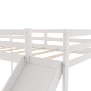 Harper & Bright Designs Twin Loft Bed for Kids, L-Shape Loft Beds with Slide, Low Loft Bed Frame Corner Bunk Bed for Kids, Wooden Loft Bed for Girls Boys Teens (New, White)