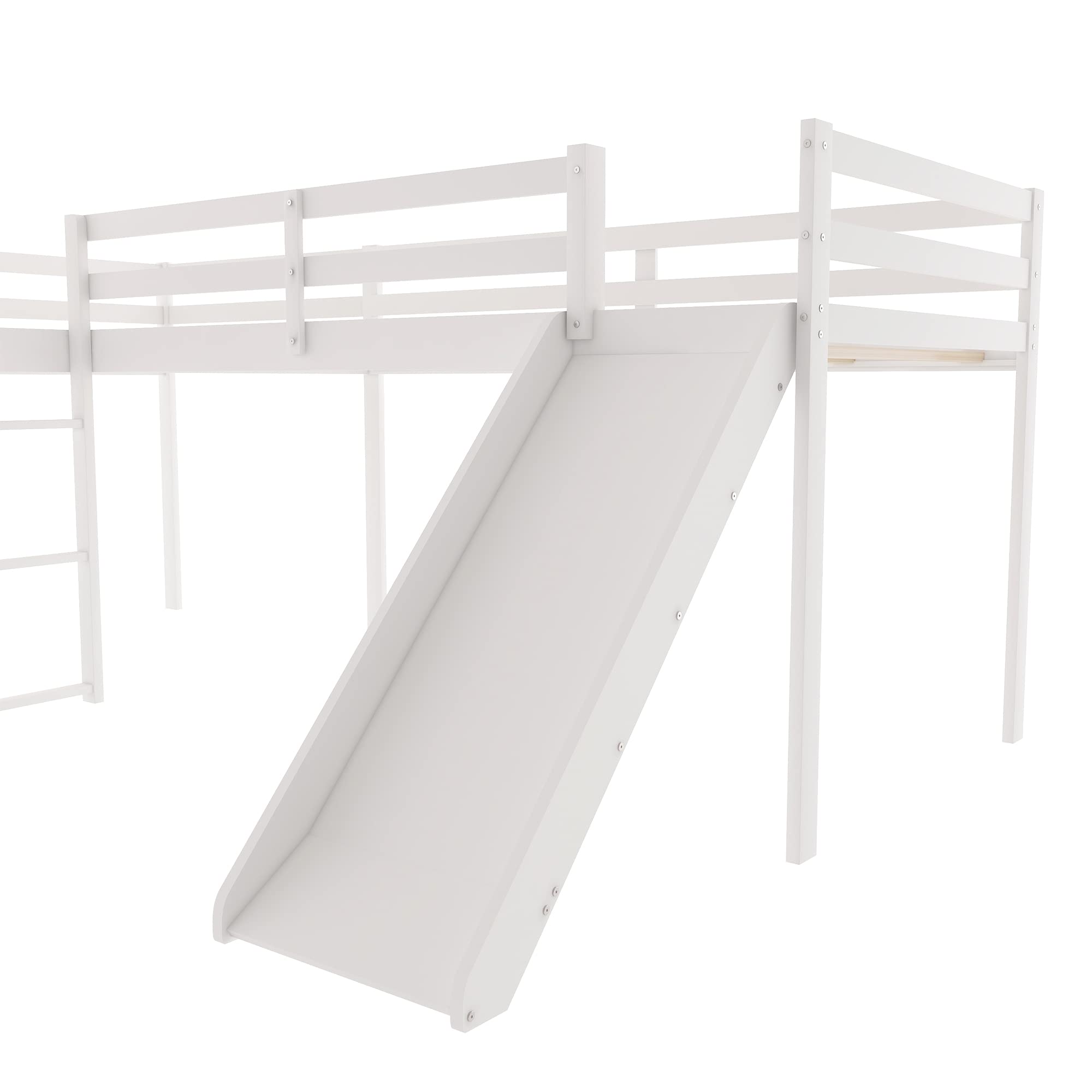 Harper & Bright Designs Twin Loft Bed for Kids, L-Shape Loft Beds with Slide, Low Loft Bed Frame Corner Bunk Bed for Kids, Wooden Loft Bed for Girls Boys Teens (New, White)