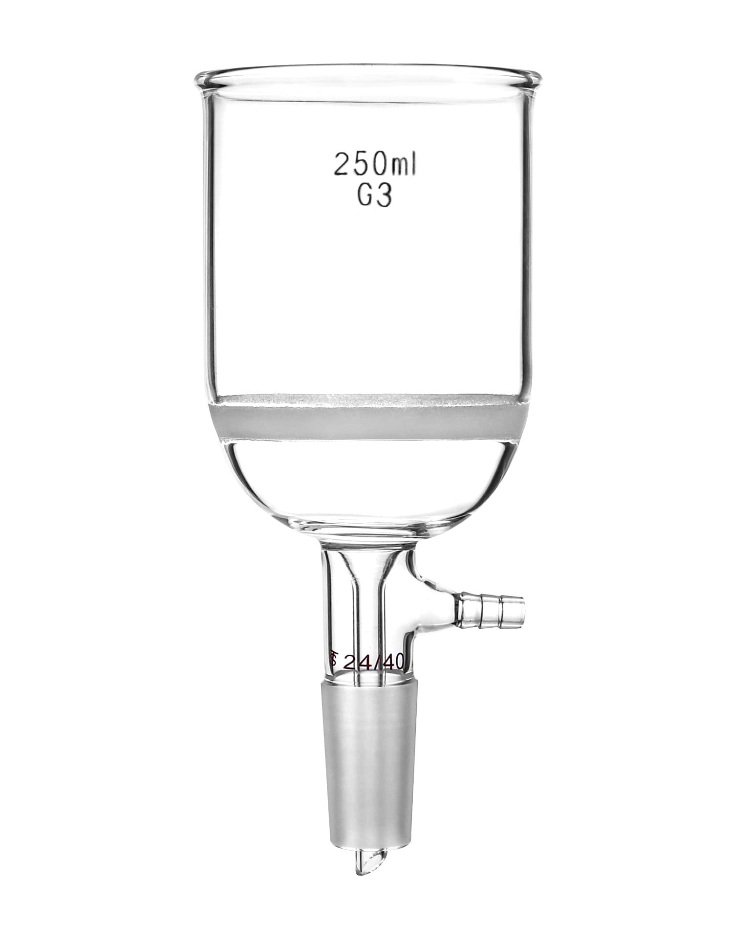 QWORK 250ml Buchner Funnel, Borosilicate Glass Buchner Filtering Funnel with 24/40 Standard Taper Inner Joint, Medium Frit (G3) Lab Glassware with Vacuum Serrated Tubulation