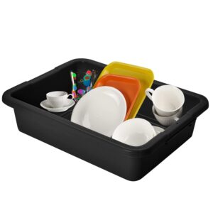 Black Plastic Bus Tub (PACK OF 12) Commercial Tote Box Cross Stack Nest Utility Tote Tub/BUD Box W/O Lid, 20” L x 15” W x 5” H - For Food Service, Airport, Cafeteria, Seafood, Vegetables, Transporting