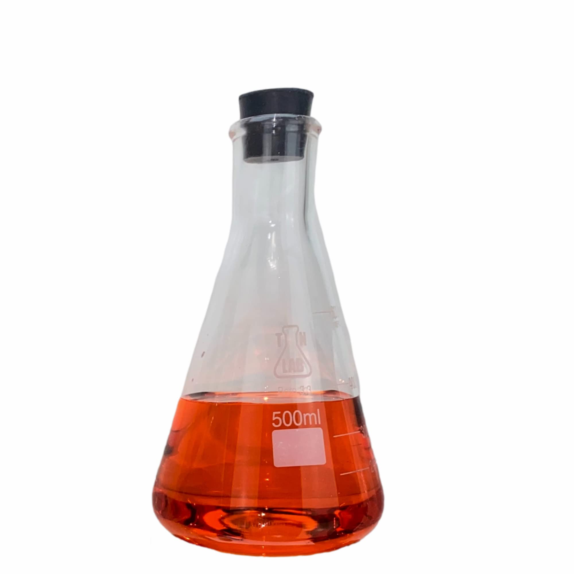 TN Lab Erlenmeyer Conical Borosilicate Glass Flask 500ml with Rubber Stopper