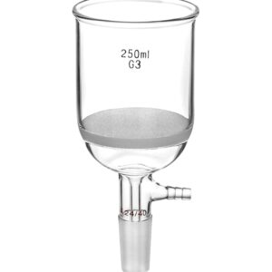 QWORK 250ml Buchner Funnel, Borosilicate Glass Buchner Filtering Funnel with 24/40 Standard Taper Inner Joint, Medium Frit (G3) Lab Glassware with Vacuum Serrated Tubulation