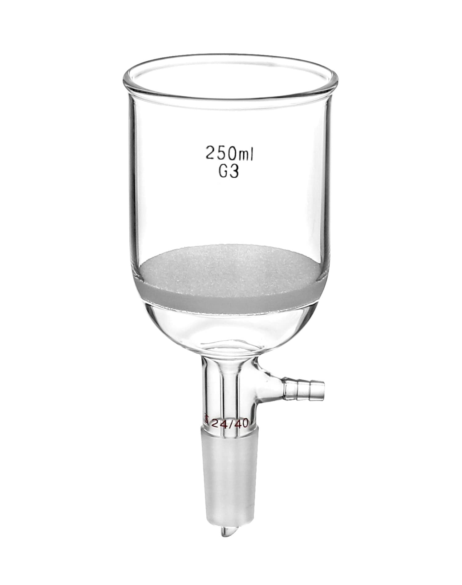 QWORK 250ml Buchner Funnel, Borosilicate Glass Buchner Filtering Funnel with 24/40 Standard Taper Inner Joint, Medium Frit (G3) Lab Glassware with Vacuum Serrated Tubulation