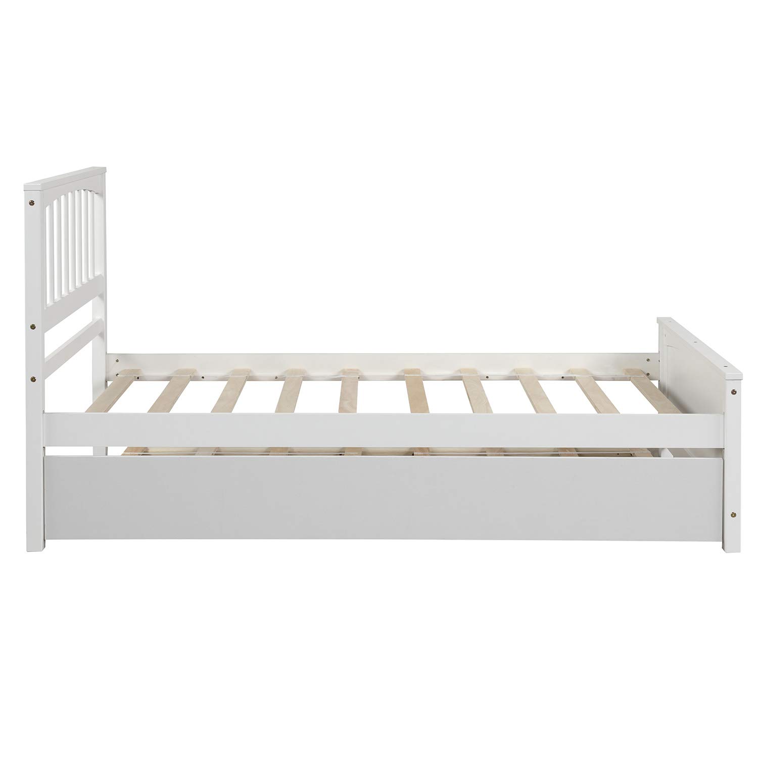 MERITLINE Kids Twin Bed with Trundle, Platform Bed Trundle Twin Bed with Headboard and Footboard for Girls Boys, No Need Box Spring, White