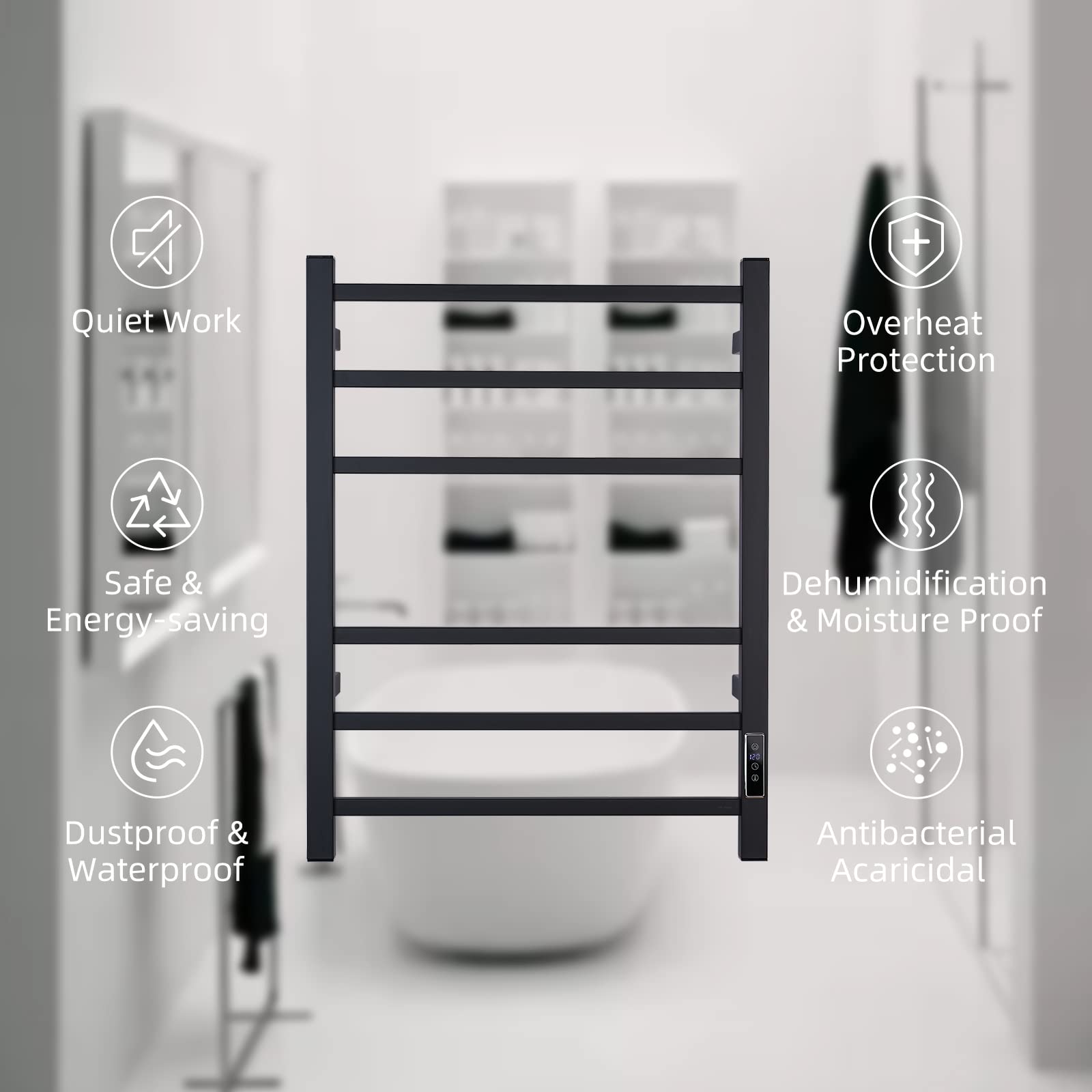 SHARNDY Towel Warmer with Built-in Timer ETW13CS for Bathroom Wall Mounted Bath Towel Heater Plug-in Electric Heated Towel Rack Brushed