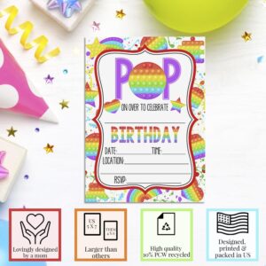 Pop On Over Popper Toy Fidget Themed Birthday Party Invitations for Kids, 20 5x7 Fill In Cards with Twenty White Envelopes by AmandaCreation