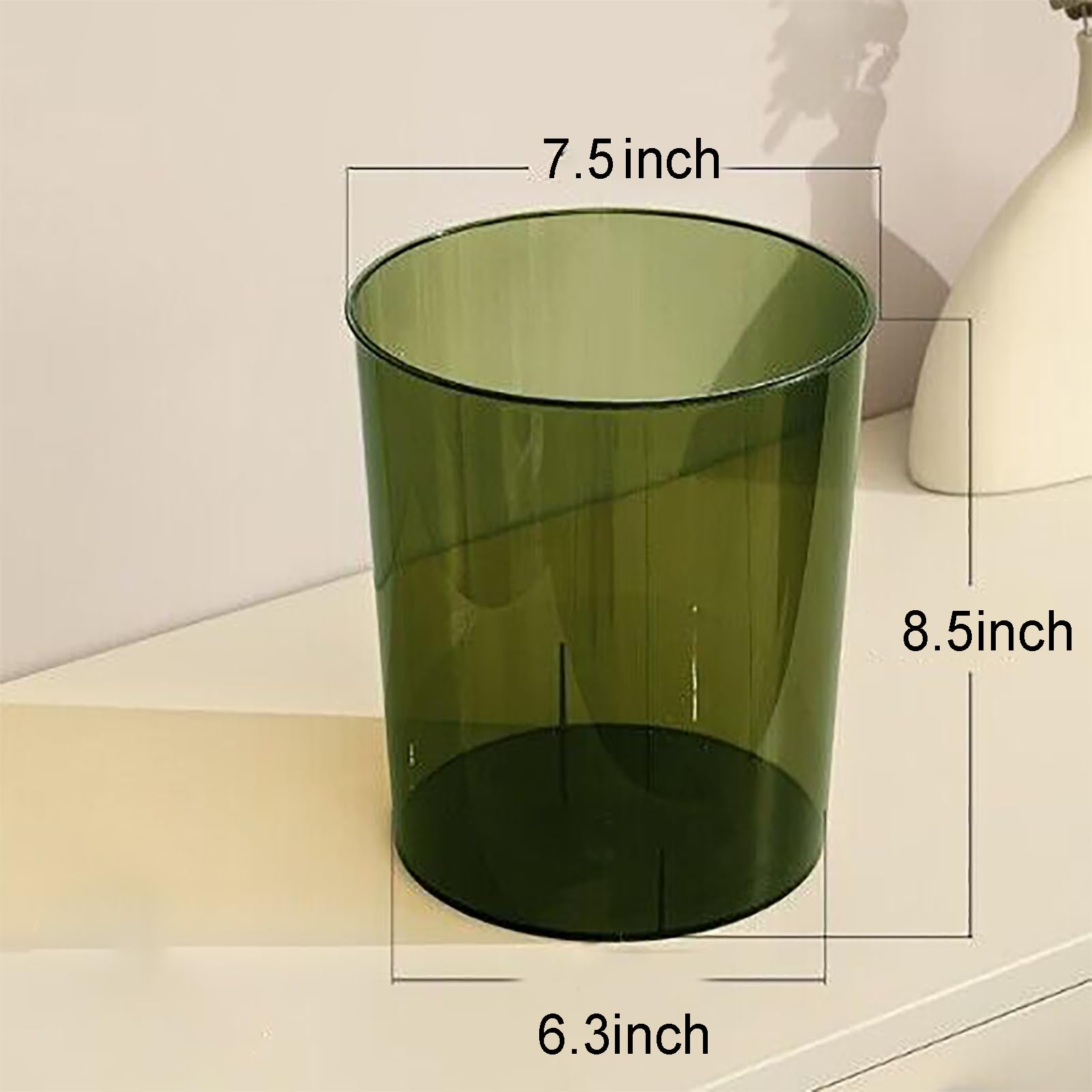 Anyoifax Small Trash Can Plastic Wastebasket 1.5 Gallon Round Garbage Container Bin for Bathroom, Bedroom, Kitchen, College Dorm, Office, Craft Room - Clear & Green