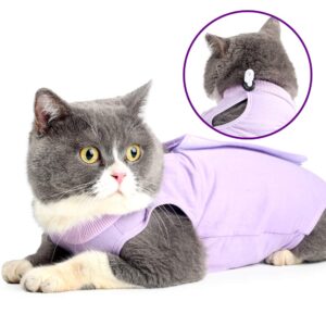 Heywean Cat Surgery Recovery Collar for Abdonminal Wounds Protection, Skin Diseases, E-Collar Alternative Cat Onesie Prevent Licking and Scratching, After Surgery Wear Pajama Suit