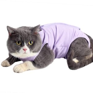 heywean cat surgery recovery collar for abdonminal wounds protection, skin diseases, e-collar alternative cat onesie prevent licking and scratching, after surgery wear pajama suit