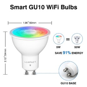 LUXFACT GU10 Smart LED Bulb - 5W (50W Equivalent) RGBCW Color Changing Bulb - Compatible with Alexa and Google Assistant – 420LM - Multicolor Music Sync GU10 LED Bulb 3 Pack