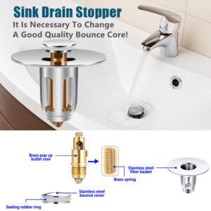 Ygapuzi Universal Bathroom Sink Stopper,Anti Clogging Pop-Up Drain Strainer with Filter Basket Sink Plug Accessories Replacement Fit for Inner Diameter 1.02-1.96 Inch Drain Holes