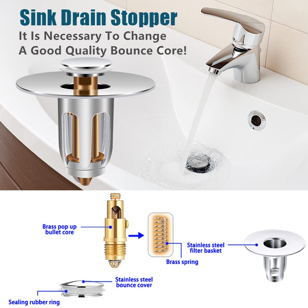 Ygapuzi Universal Bathroom Sink Stopper,Anti Clogging Pop-Up Drain Strainer with Filter Basket Sink Plug Accessories Replacement Fit for Inner Diameter 1.02-1.96 Inch Drain Holes