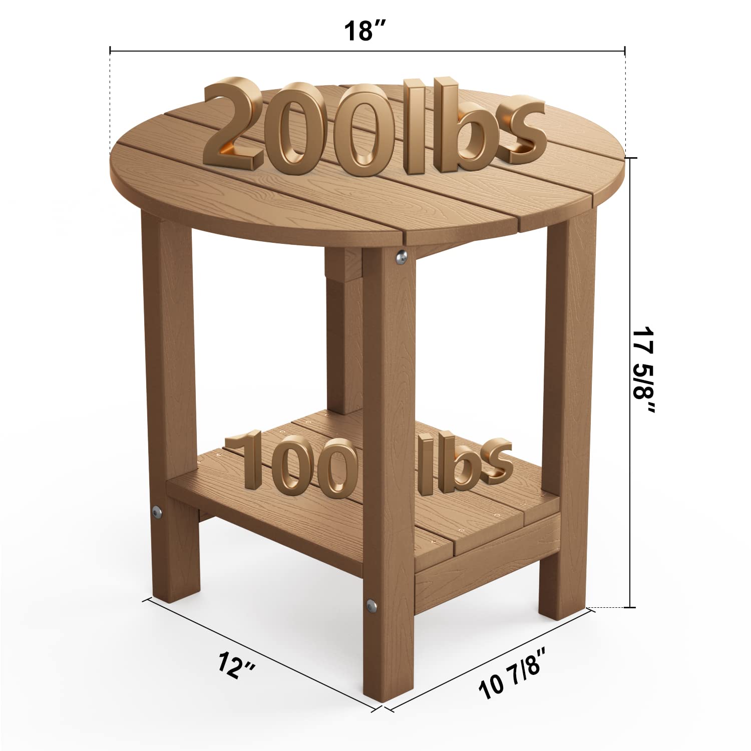 MXIMU Round Outdoor Side Table Adirondack Tables 18 Inch Chairside End Tables with Storage Shelf, 2-Tier Plastic Patio Side Table for Balcony Backyard Lawn