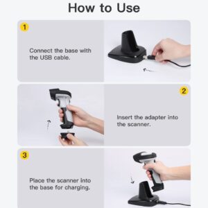 Inateck Bluetooth Barcode Scanner with Charging Base, 2D Wireless, Bundle Product, BCST-73 and BS04001