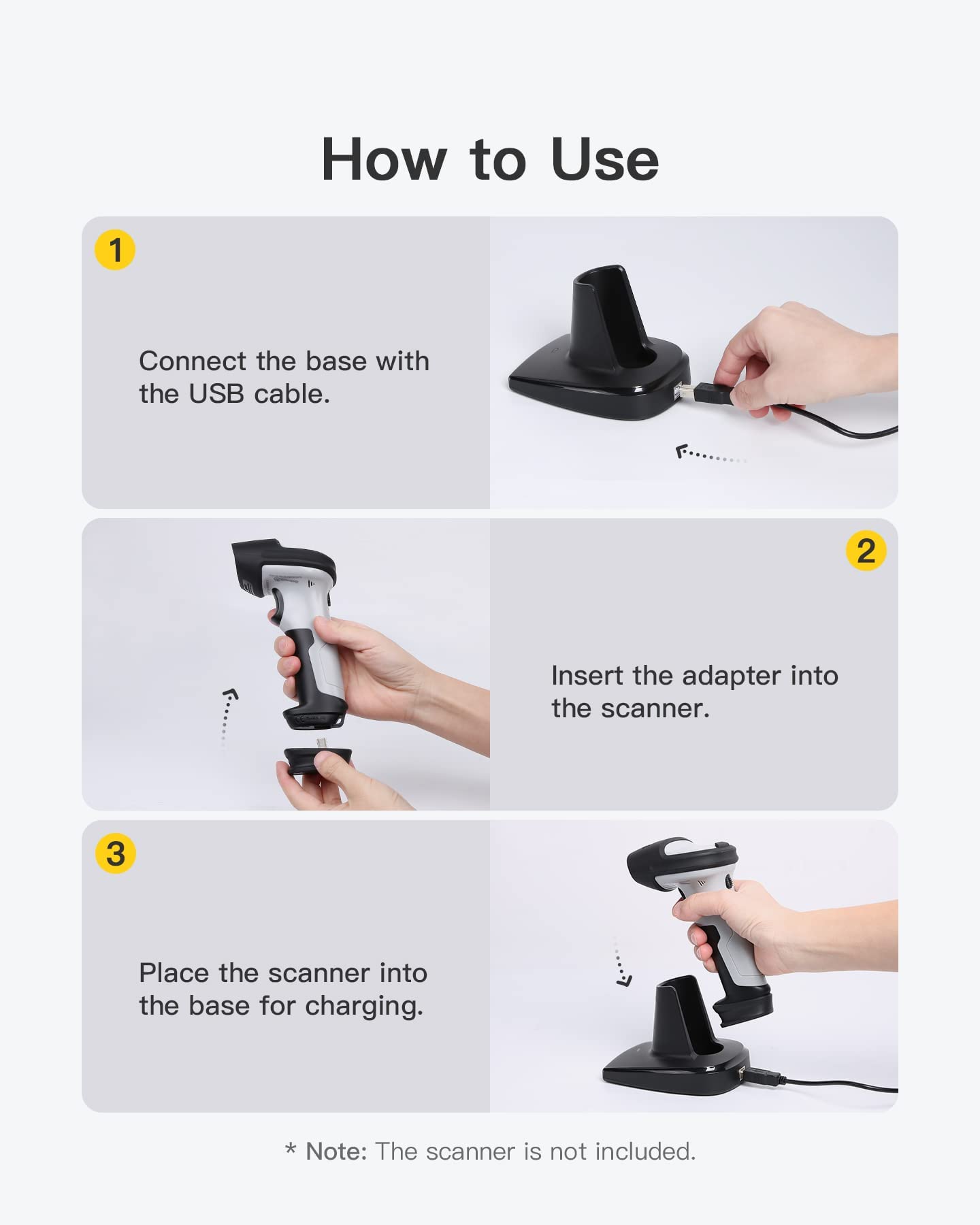 Inateck Bluetooth Barcode Scanner with Charging Base, 2D Wireless, Bundle Product, BCST-73 and BS04001