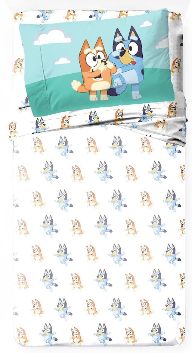 Jay Franco Bluey & Bingo Full Size Sheet Set - 4 Piece Set Super Soft and Cozy Kid’s Bedding - Fade Resistant Microfiber Sheets (Official Bluey Product)