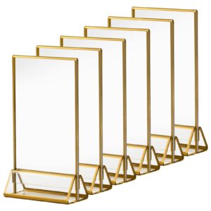 6 pack acrylic wedding table numbers holder, gold frames sign holders 5x7, vertical display stand for table menu holders, double sided photo picture frame for party wedding table decorations