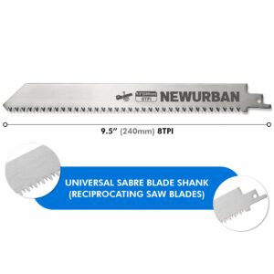 NEWURBAN 5 Pack Stainless Steel Reciprocating Saw Blades 8TPI / 9.5 in (240mm) for Frozen Meat Bone Food Cutting - Bonesaw Blade