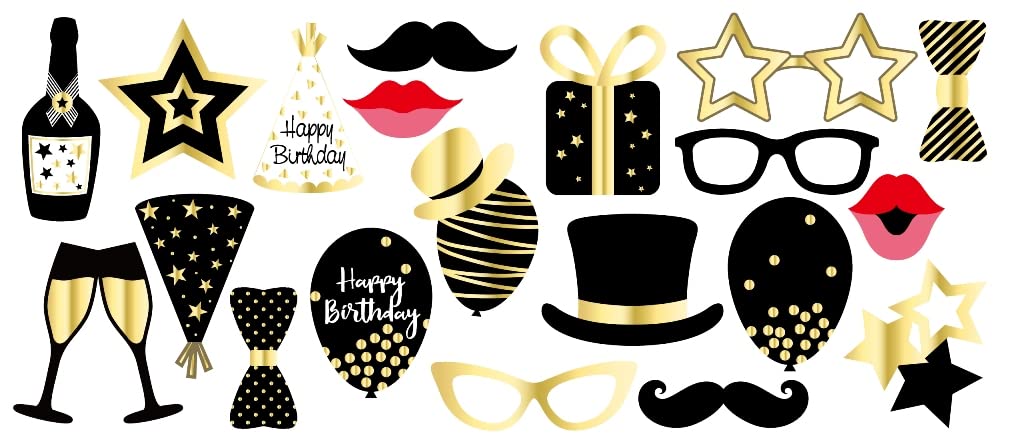 30 Guest Black and Gold Happy Birthday Gold Foil include Complete Party Pack 9" Dinner Paper Plates 7" Dessert Paper Plates 12 oz Cups 3 Ply Napkins Party Supplies