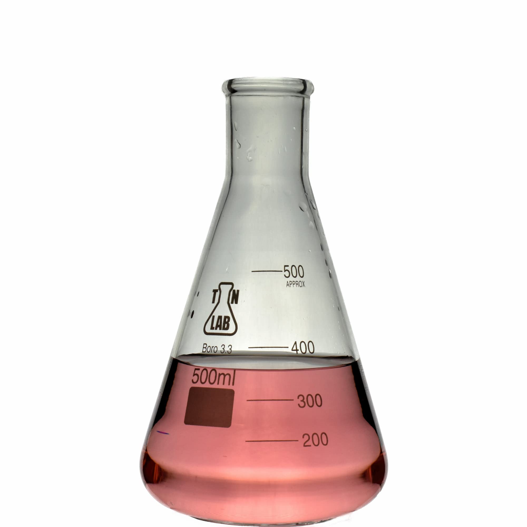 TN Lab Erlenmeyer Conical Borosilicate Glass Flask 500ml with Rubber Stopper