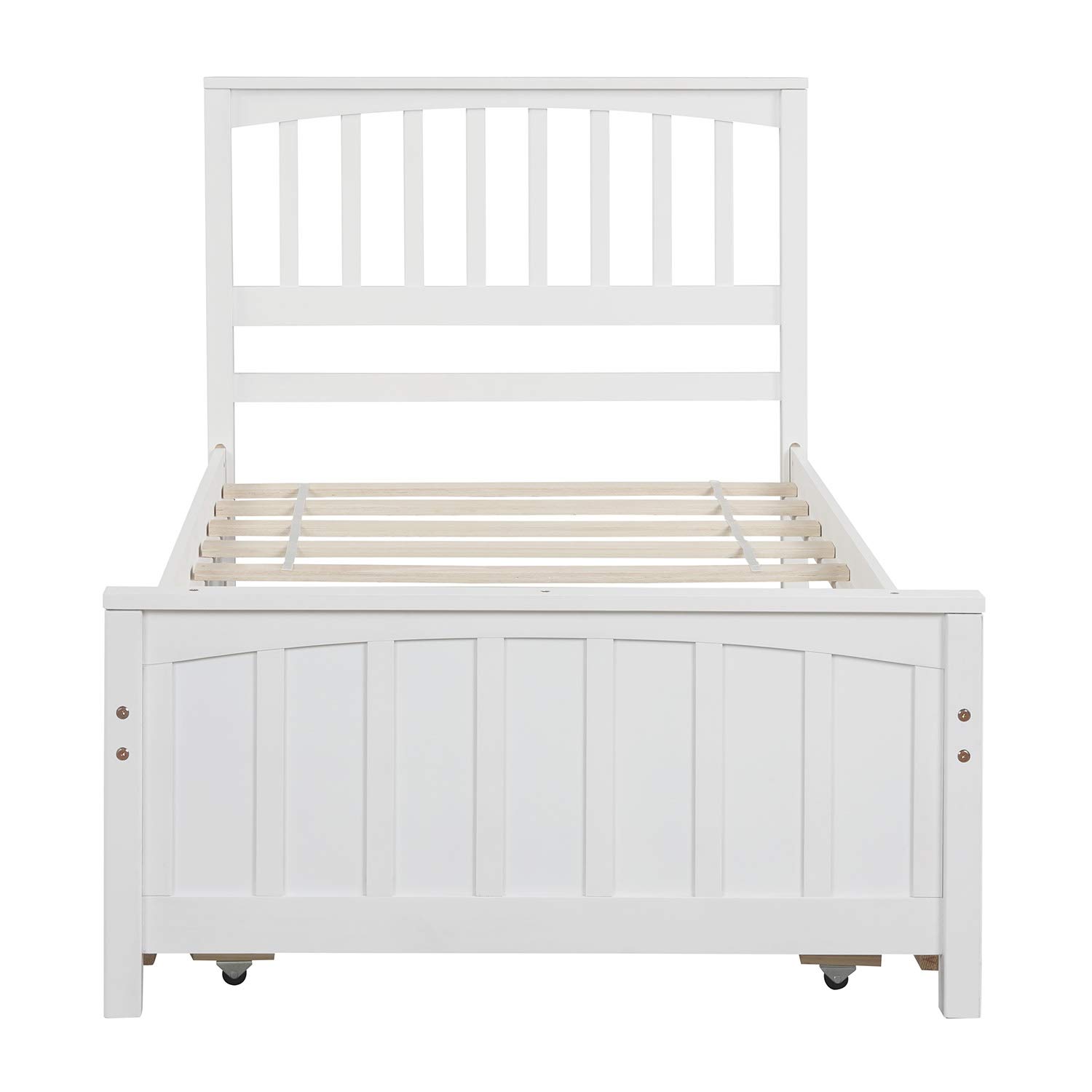 MERITLINE Kids Twin Bed with Trundle, Platform Bed Trundle Twin Bed with Headboard and Footboard for Girls Boys, No Need Box Spring, White