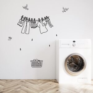 SUPERDANT Laundry Room Wall Sticker Cartoon Laundry Signs Vinyl Stickers Clothes Drying Wall Bubble Quote Sticker Decals for Laundry Room Apartment Washing Decoration