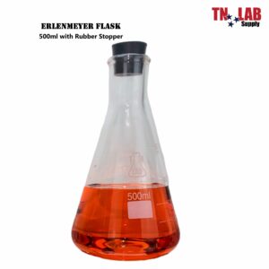 TN Lab Erlenmeyer Conical Borosilicate Glass Flask 500ml with Rubber Stopper