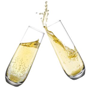 yaschmo stemless champagne flutes set of 4，hand blown crystal glasses, 10.2oz champagne glasses, prosecco wine flute, cocktail glasses, mimosa glasses, highball glass, water glasses, bar glassware