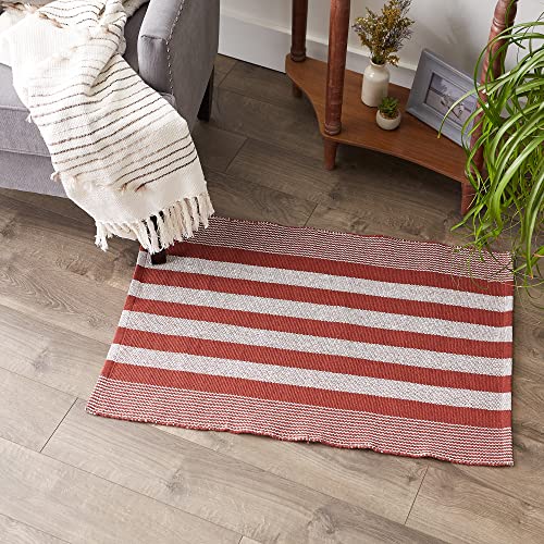 DII Woven Rag Rug Collection Recycled Yarn Cabana Stripe, 2x3', Cinnamon