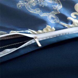 ChliEarime Heicatte Duvet Cover Set Satin Silk Blanket All Season Bed Duvet Cover Set Royal Blue Bedspread Luxury Jacquard Quilt Bedding Sets Matching 2 Pillow Shams King(102X90 Inches)