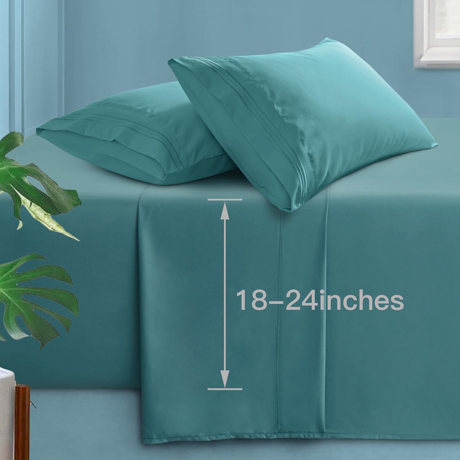 Manyshofu Extra Deep Pocket Full Size Sheets Set - Hotel Luxury 1800 Thread Count Sheets & Pillowcases - Kids Bedding Set up to 24" Mattress - Teal Bed Sheets 18-24 Inch Deep Pockets - 4 Piece