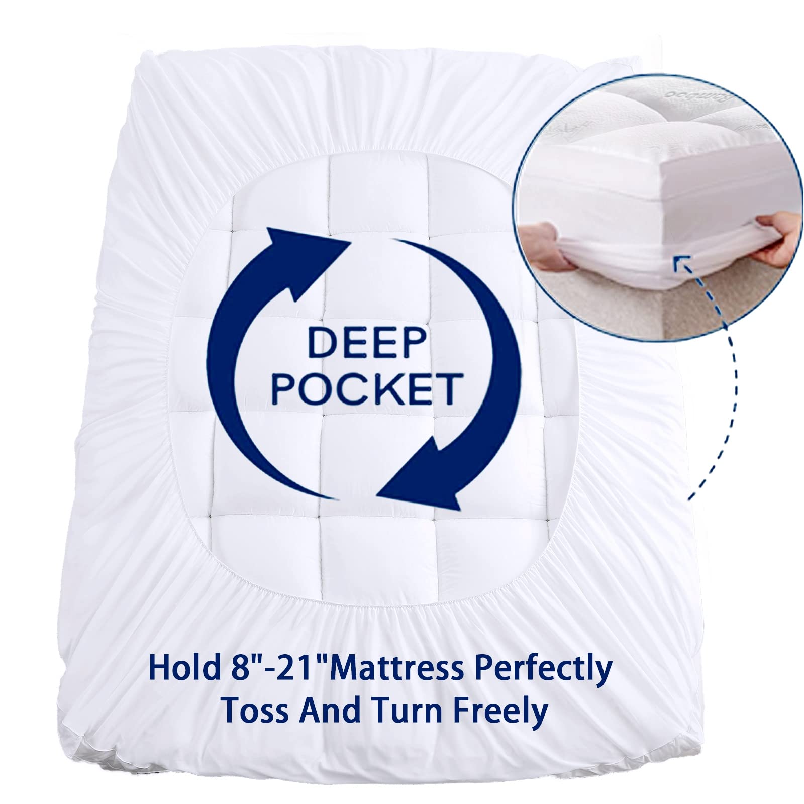 Mattress Topper Twin Size, Cooling Extra Thick Breathable Viscose Made from Bamboo Mattress pad, Soft Quilted Fitted Mattress Cover with 1000 GSM Down Alternative Fill (8-21”Deep Pocket)