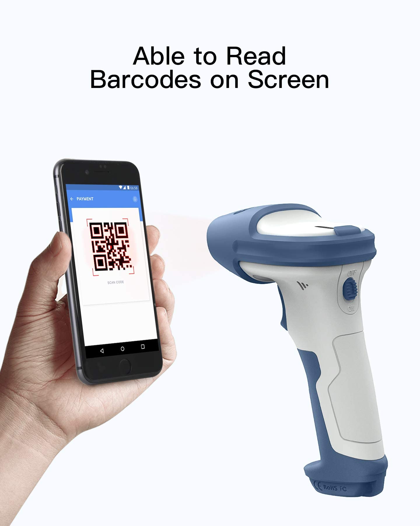 Inateck Bluetooth Barcode Scanner with Charging Base, 2D Wireless, Bundle Product, BCST-73 and BS04001