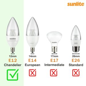 Sunlite 41637 LED B11 Clear Torpedo Tip Chandelier Light Bulb, 4.5 Watts (40W Equivalent) 300 Lumens, Candelabra E12 Base, Dimmable Energy Star and ETL Certified, 3000K Warm White, 6 Count