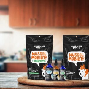 Homescape Pets Bundle - Mussel Mobility + Daily Thrive Pet Supplements for Arthritis, Hip and Joint Mobility and Help Calm Aches & Improve Immunity - for Dogs and Cats