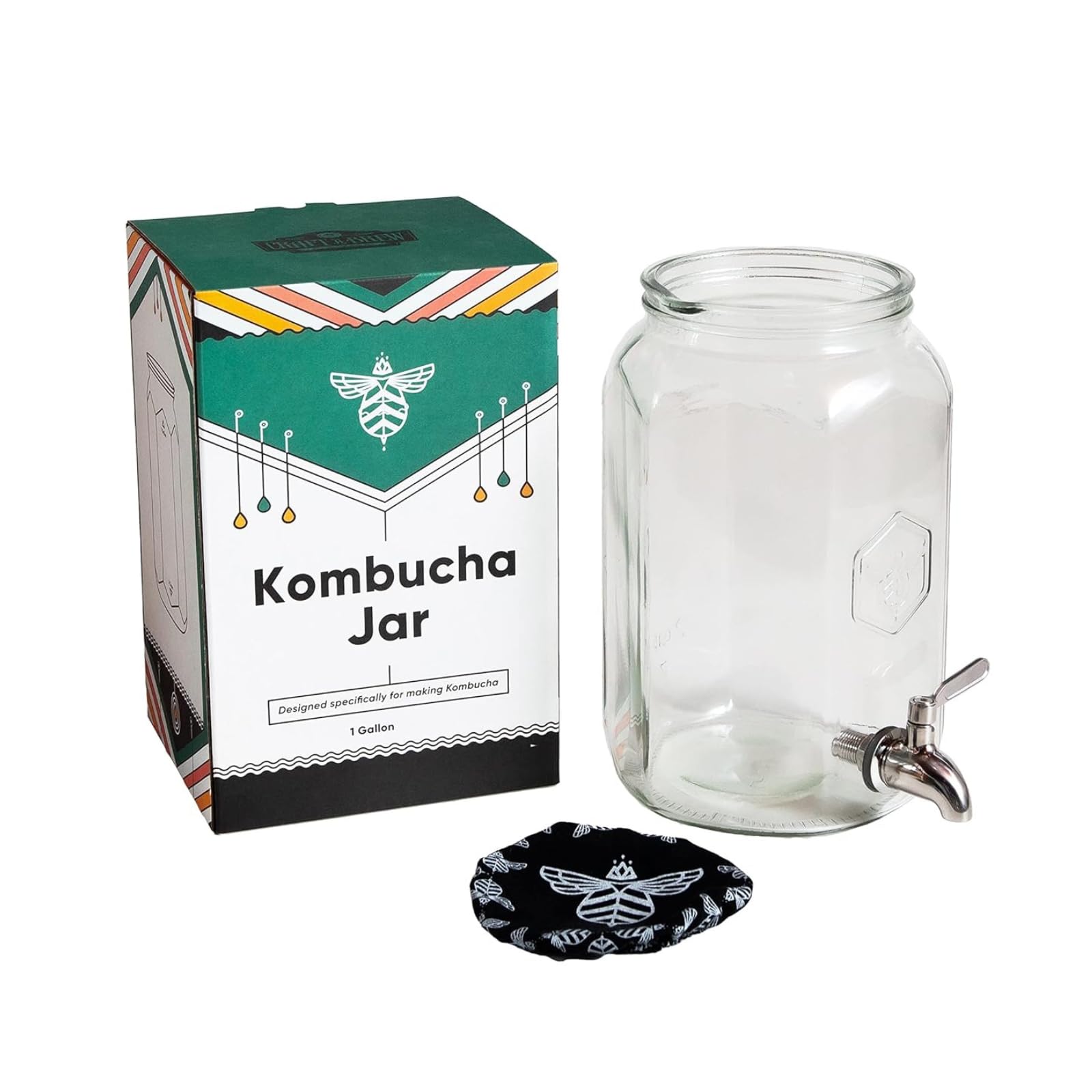 Craft A Brew - Kombucha Jar with Dispensing Valve - For Kombucha Fermentation - Includes Custom Cloth Cover- Proprietary Design