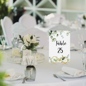 26 Pieces Wedding Table Numbers with 26 Gold Table Number Holders Greenery Eucalyptus Table Numbers for Wedding Reception Table Cards with Head Gold Seating Label for Anniversary Birthday Bridal Party