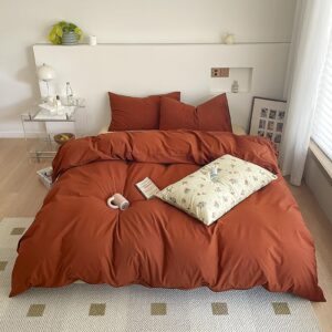 Cottonight Burnt Orange Comforter Set Full Rust Caramel Bedding Comforter Set Modern Soft Reddish Orange Blanket Quilts Solid Terracotta Caramel Orange Comforter Set for Full Bed