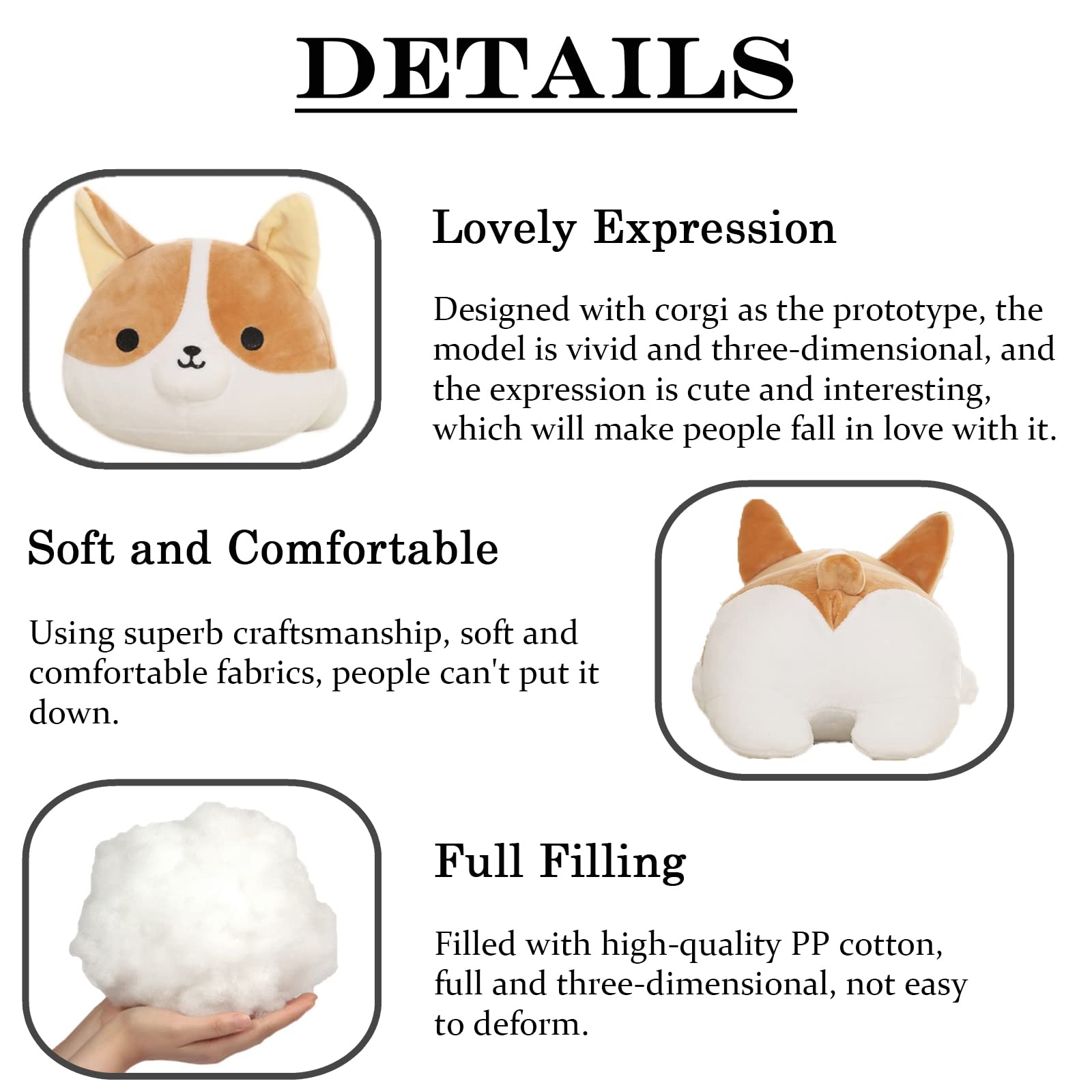 zhidiloveyou Corgi Stuffed Animal Shiba Inu Dog Kawaii Plush Toy Soft Hug Pillow, 15.75 inch