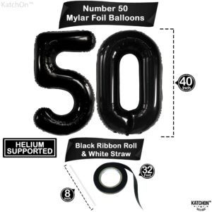 KatchOn, Big Black 50 Balloon Number - 40 Inch | 50th Birthday Decorations Men | Black 50th Birthday Balloons, Black 50th Balloons | 50th halloween birthday Balloon | 50th Birthday Decorations for Men