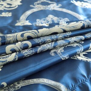 ChliEarime Heicatte Duvet Cover Set Satin Silk Blanket All Season Bed Duvet Cover Set Royal Blue Bedspread Luxury Jacquard Quilt Bedding Sets Matching 2 Pillow Shams King(102X90 Inches)