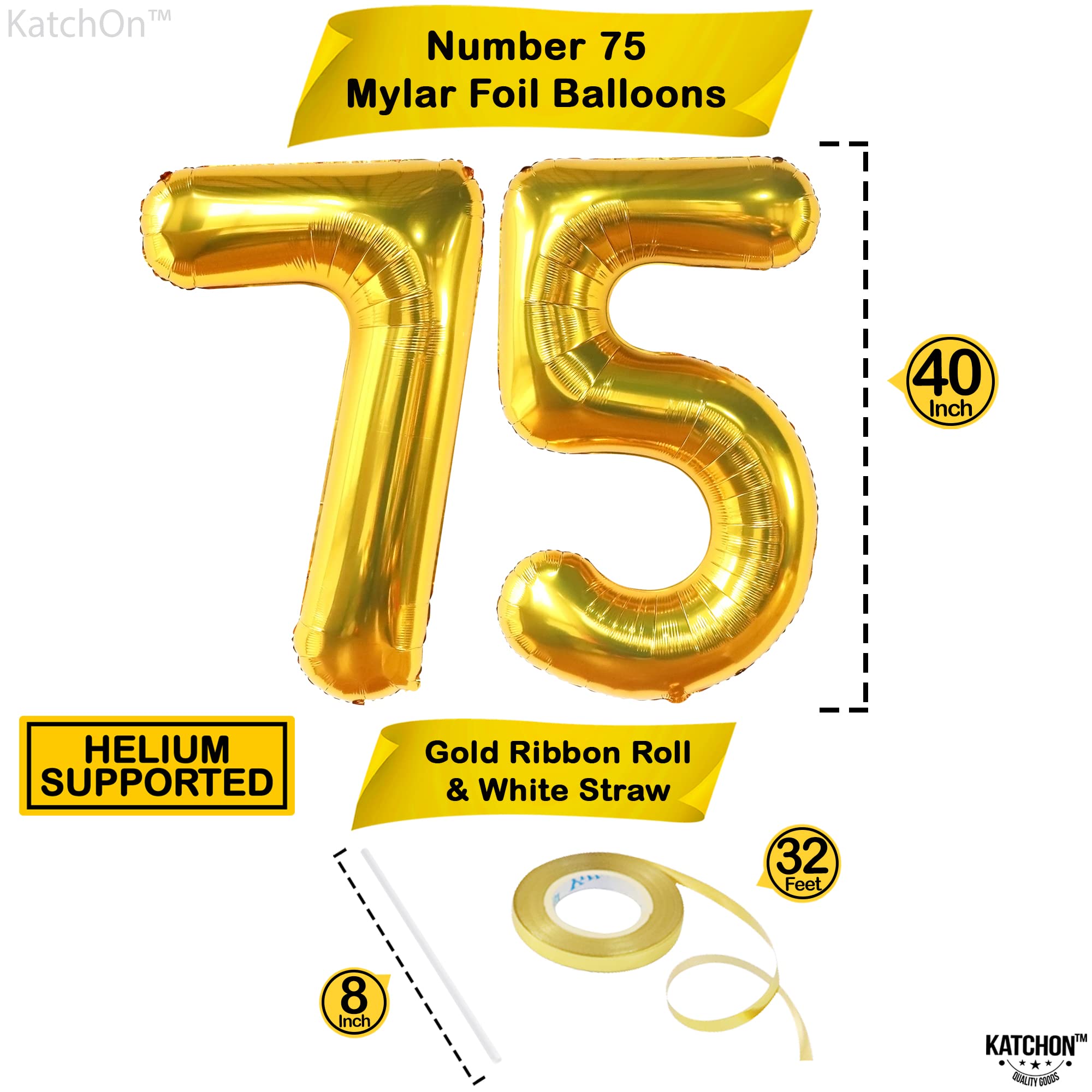 KatchOn, Giant Gold 75 Balloon Numbers - 40 Inch | Gold 75th Birthday Balloons, 75th Birthday Decorations | 75th Anniversary Decorations | 75 Balloons for 75 Birthday Party Decorations