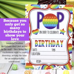 Pop On Over Popper Toy Fidget Themed Birthday Party Invitations for Kids, 20 5x7 Fill In Cards with Twenty White Envelopes by AmandaCreation