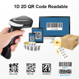 JRHC Bluetooth QR Barcode Scanner, PDF417 Rechargeable Code Scanner Wireless, Data Matrix 2D Barcode Rearder Cordless Connect Smart Phone, Tablet, PC, CCD Code Reader Work with Windows, Mac,Android