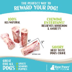 Raw Paws Pet 4-inch Beef Whole Raw Frozen Marrow Bones for Dogs Large, 12-ct - Made in USA Frozen Raw Bones for Dogs - Raw Meaty Dog Bones for Large Dogs - Raw Dog Bones - Beef Marrow Bones Dogs Raw