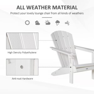 Outsunny Adirondack Chair with Cup Holder, All Weather Patio Chair HDPE Lounger, Fire Pit Seating High Back and Wide Seat for Outdoor, Backyard, Garden, Deck, Lawn, White